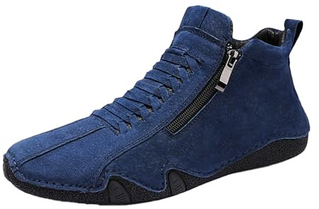 Generisch Sneaker High Top Mit Seitlichem Reißverschluss Herren Freizeitschuhe Herren Sportlich Leder Sportschuhe Flache Sohle Stiefeletten rutschfest Walkingschuhe Ohne Schnürsenkel Fitnessschuhe