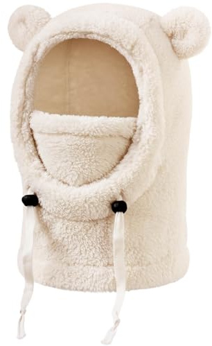 DRESHOW Cagoule Hiver Thermique pour Enfants Cagoule de Ski Polaire Coupe-vent pour Enfants avec Oreilles Mignonnes pour Garçons Filles Cyclisme Patinage Randonnée Activités de Plein Air pour 3-10 Ans