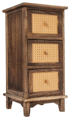 Dokiiovo 3-Stufiger Vintage-Aufbewahrungsschrank Schmal, Kleine Kommode mit 3 Schubladen, Retro Holz Lagerschrank für Wohnzimmer, Schlafzimmer, Büro, 30x30x63 cm (Braun+Holzfarbe)