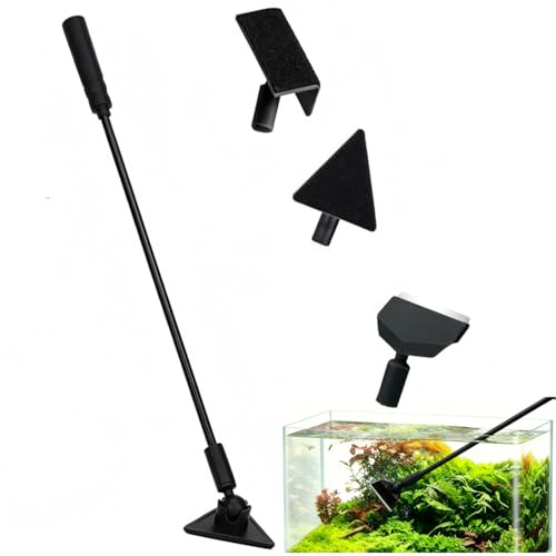 Kit de Nettoyage Aquarium 3 en 1, Racloir à Algues Réglable 180° avec Brosse Triangulaire & Angle Droit, Tige en Fibre de Carbone Antirouille pour Tous Bacs à Poissons