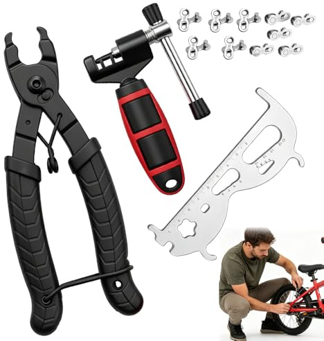 WDKXCN Kit d'Outils de Chaîne de Vélo, Dérive Chaîne Vélo Professionnel avec Coupe-Chaîne, Pince à Maillon Rapide, Jauge de Chaîne et 5 Paires de Rivets, Kit Réparation Bicyclette Précis pour 6-12