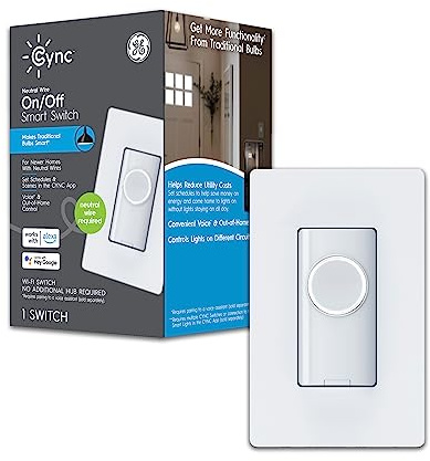 C by GE 4-Wire On/Off Button Style Smart Switch with Bluetooth and Wi-Fi, Neutral Wire Required, Alexa and Google Home Compatible Without Hub, 1-Pack (Packaging May Vary)