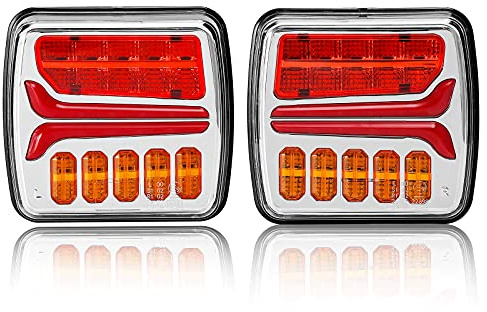 D-TECH - Luces de remolque LED, 12 V, 24 V, sumergibles, luces de remolque, 5 funciones, luces de freno, luces de posición, intermitente, luces de matrícula, catalizador, luz trasera impermeable, 2