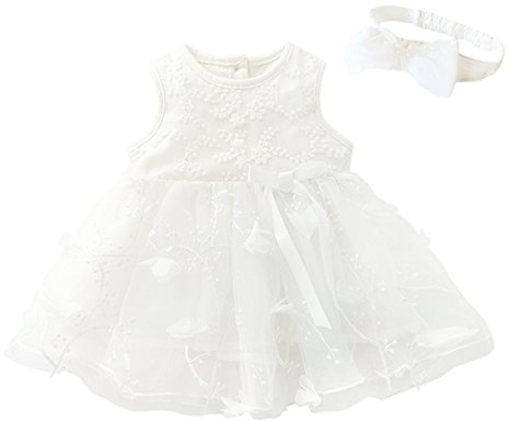 famuka Bébé Fille Robe Mariage Reconstitution Historique Baptême Robe (Blanc, 3 Mois)