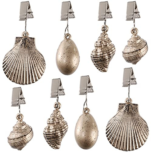 ZEAYEA 8 PCS Tablecloth Weights, Sea Shell Table Cover Weights, Tablecloth Clips Hangers for Indoor Outdoor, Nautical Style, Brown Color, Perfect for Picnic Family Dinner Table Decoration