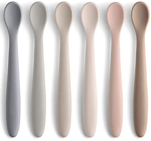Silicone Baby Feeding Spoons, First Stage Baby Infant Spoons, Soft-Tip Easy on Gums I Training Spoon Self Feeding, Dishwasher & Boil-proof, 6 Pack