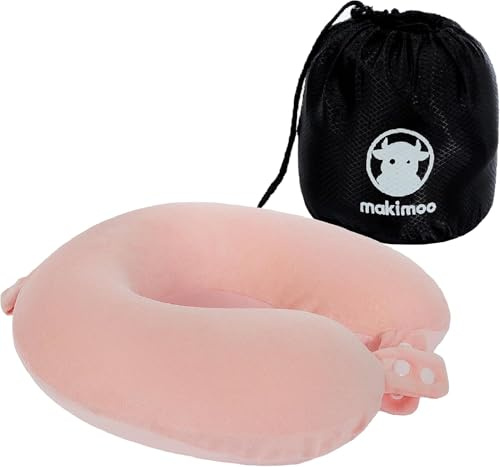 Makimoo Cuscino da viaggio in memory foam, cuscino per il collo con supporto, comodo e leggero, ideale per dormire in aereo, auto, treno, autobus e uso domestico (Rosa)