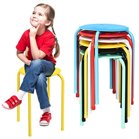 RELAX4LIFE Stapelhocker 6er Set, Esszimmerhocker Stapelbar, Sitzhocker mit X-förmigem Metallrahmen, Küchenhocker Rund, Metallhocker für Esszimmer Wohnzimmer Kinderzimmer, 45 cm Höhe (Bunt)