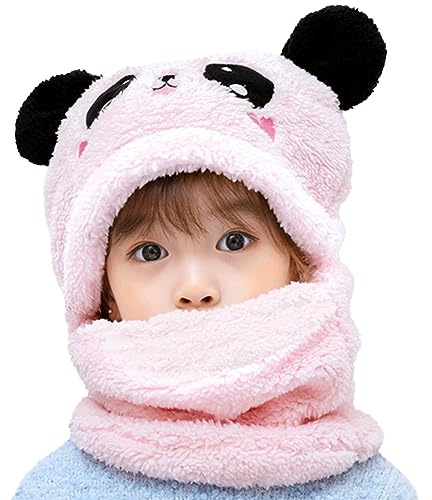 MK MATT KEELY 2 in 1 Kids Hat Hooded Scarf Set 1-14 Years Boys Girls Cartoon Animals Winter Plush Hoodie Earflap Beanie for Baby Toddlers