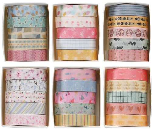 YUBX 30 Rollen Washi Tape Set Kreative Basic Dünn Dekorative Bänder für Kunst, DIY Handwerk, Bullet Journals, Planer, Scrapbooking, Verpackung (kawaii One)