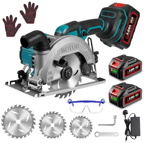 Cordless Battery Circular Saw - with 3 Saw Blades, 3600 RPM Plunge Circular Saw Cutting Depth 48 mm, 0-45° Professional Electric Saw to Cutting Wood