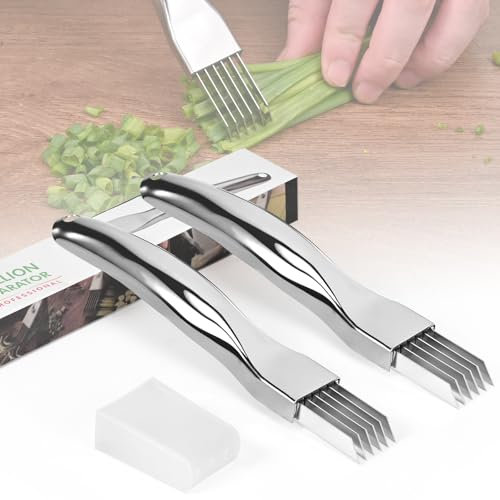 Affettatrice per cipolle in acciaio inossidabile, confezione da 2, coltello per sbucciare, coltello per affettare, adatto per patate, cetrioli e altre verdure, gadget da cucina multifunzionale