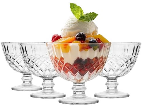 Glasmark KROSNO 1992 Eisgläser Eisschale Set 4 Stück 300 ml Transparentes Glas Dessertschale Fruchtgeleeschalen Spülmaschinenfest