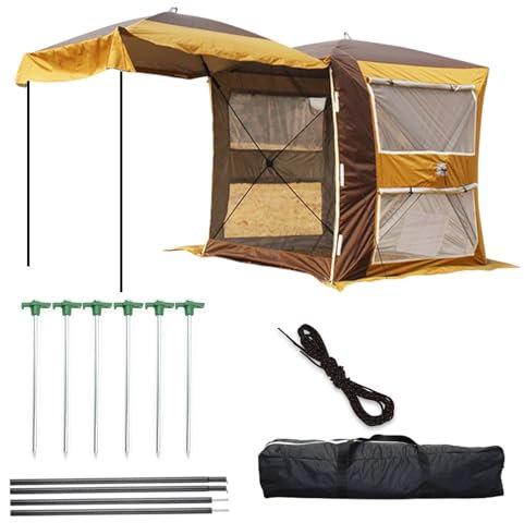 MIAOMI Car Rear Tent, Camping Awning, Awning Is Removable, Camping Bus Car Rear Tent, for Car, CUV, Bus, Minivan, Rear Tent for 4 People, Freestanding Sewn-in Tent(Yellow,Small)