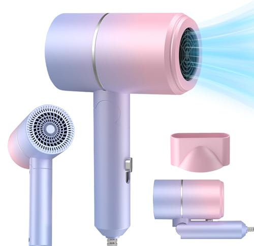 AVCXEC Secador de Pelo Plegable, Secador de Pelo Silencioso, 800W secador de Viaje Iónico, Mini blow dryer, 2 Temperaturas, para Doméstico y de Salón (Morado)