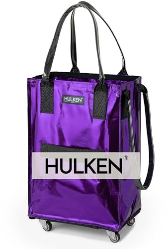 HULKEN (Small, Ultraviolet) Reusable Grocery Bag On Wheels, Shopping Trolley, Rolling Tote, Zipper Closure, Lightweight, Carries Up to 33 lb, Folds Flat