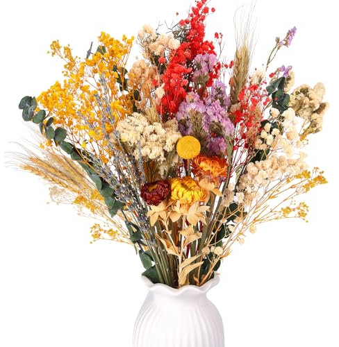 LAUMOE 25 Stück Trockenblumen Groß Set, Trockenblumenstrauß Deko 42cm Strohblumen Getrocknete Blumen Vase mit Dried Flowers für Wohnzimmer Home Hochzeit Vasen Herbst Tischdeko