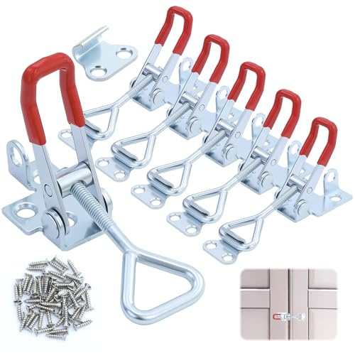 GH-4001 Lot de 6 fermetures à levier en acier inoxydable pour caisses et armoires avec 50 vis métalliques