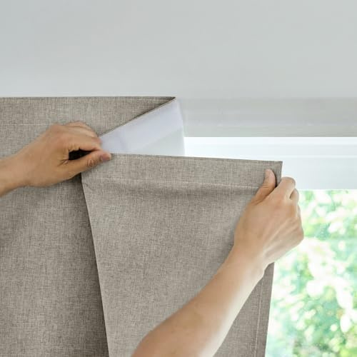 Jilron Självhäftande mörkläggningsgardiner, 100 % ljusgenomsläppliga, utan borrning, enkel installation, termogardin, mörkläggningsgardin (ljusbrun, H 152 x B 132 cm) 1-pack