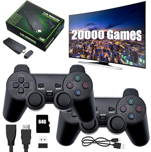 WDKXCN Retrolink Stick, Game Stick, Retro Game Console con controller wireless Dual 2.4G e 15000+ giochi integrati, chiavetta per TV, uscita HDMI, Plug & Play, 64G