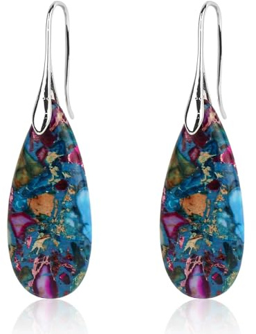 QKEOISUD 2pcs Natural Stone Earrings, Waterdrop Stone Dangle Earrings for Women,Natural Fishhoop Dangle Drop Boho Ear Dcoration Trendy Statement Jewelry Gift for Girls Friends