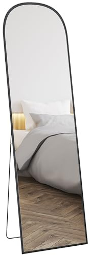 HOMCOM Specchio da Terra ad Arco Moderno, 50x170 cm Specchio da Parete e Autoportante a Figura Intera con Cornice in Lega di Alluminio e Supporto, per Camera da Letto, Soggiorno e Ingresso, Nero