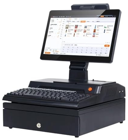 DSYYNAY Pantalla táctil de 14,1 Pulgadas, Caja registradora, Teclado, Impresora incorporada de 58 mm, Paquete Completo, computadora POS, POS de fábrica, Caja registradora para comercios y Empresas