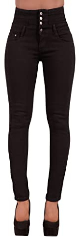 Glook Mujer Pantalones Vaquero Skinny Push Up Pantalones Elástico Jeans Cintura Alta (L, Negro 3)