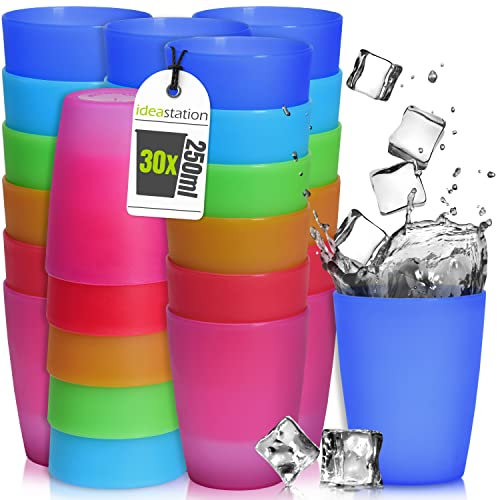 idea-station Neo vasos plastico duro 30 x 250 ml - colores - el juego de vasos irrompibles es perfecto para fiestas y uso al aire libre - ideal como vaso camping para viajes