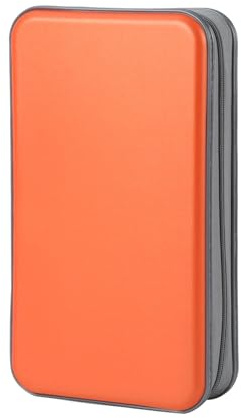 alavisxf xx CD Case, 96 Capacity Hard Plastic CD Holder Protective DVD Disc Storage Case Holder Portable Zipper CD DVD Organizer Storage Wallet for Car Home Travel (96 Capacity, Orange)