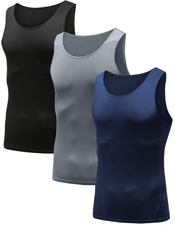 HIBETY Men's 3 or 5 Pack Sleeveless Compression Tank Top, Base Layer Cool Dry Compression Shirts Muscle Gym Tank Tops