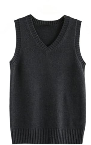 Women Knitted Sweater Vests Sleeveless Jumpers Cotton Tank Top Basic Knitwear Women Sweater Vest Sleeveless Pullover Jumpers (Size UK-8) Black
