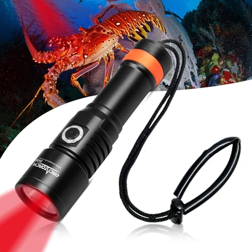 ORCATORCH D530 Red LED Dive Light Scuba Flashlight, 210 Lumens, 6 Degrees Narrow Beam Angle, Titanium Alloy Side Button Switch, 2 Lighting Modes with Battery Indicator for Underwater 150 Meters Diving