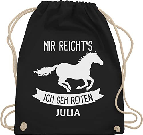 Turnbeutel Rucksack - Pferd Pferde - Mir reichts ich geh reiten - Unisize - Schwarz - tasche zum reit sachen für mädchen pferden gehe stoffrucksack pferderucksäcke pferdemotiv wunschnamen beutel