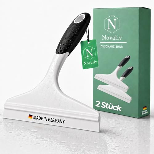 Novaliv 2X Duschabzieher 23,5 cm Weiß ergonomischer Griff Wasserabzieher Dusche Abzieher Scheibenabzieher Glasabzieher Bad accressoires Duschwandabzieher Badabzieher Duschwischer Glaswischer