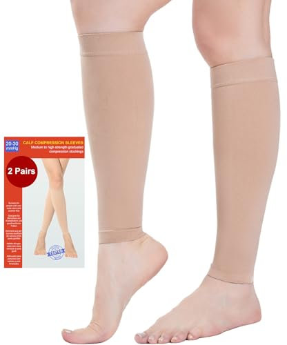 2 Paar Waden Medizinische Kompressionsstrümpfe Damen & Herren 20-30 mmHg, Klasse 2, Wadenstütze Abgestufte Unterstützung Stützstrümpfe für Krampfadern Ödeme Flug Sports (2x Beige, M)