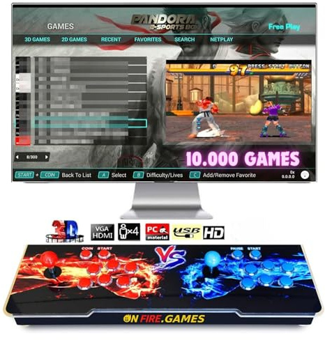 ONFIRE GAMES | PandoraBox E-SPORT | Console Arcade Standalone Con Più di 10000 Titoli Installabili Made in Italy | Tasti Personalizzabili e Controlli Arcade Classici (nero e rosso)