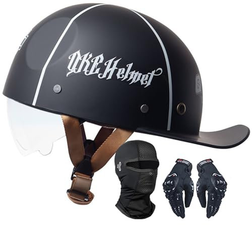 Halbschalenhelm Mit ECE Zertifiziert Jethelm Motorrad-Helm Jet Helm Retro Mit Versenkbare Sonnenblende Und Schnellverschluss Schnallen Für Scooter Cruiser Motorrad F,XL=59-60CM