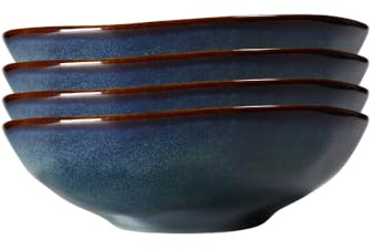 Kadum Keramiktallrik, porslinsset, tallrikssats, middagsservis, mattallrik, pastatallrik, frukosttallrik, skål, medelhav, blå-grön-guld (4 x skålar Ø 15 cm)