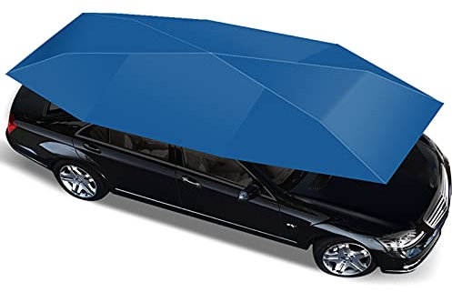 Bilparaplytält, Varm sommar halvautomatiskt fordonsparaply, Vindtät Carport Canopy Solskydd för SUV,Minivan,Lastbil (Blue)