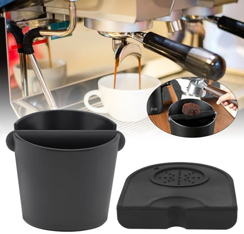 Espresso Knock Box 5inch, Coffee Knock Box Silicone Coffee Tamper Mat Espresso Machine Accessories, Come with Removable Knock Bar and Anti-Slip Base for Home Office, Barista Tools