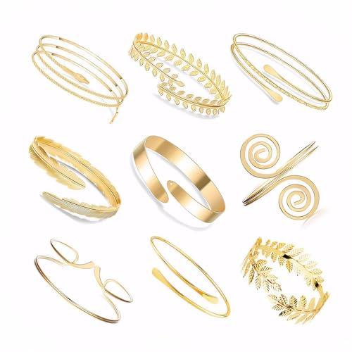 FDEETY Bracciale Donna 9 Pezzi in Lega a Spirale Serpente Elegante BobinaGioielli Impilabili Braccio Superiore Ideali per Feste Eventi e Accessori Quotidiani（Oro）
