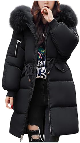MJGkhiy Doudoune Femme Hiver Long Curvy Manteau à Capuche En Fourrure Élégant Chaud Parka Veste Grande Taille Doudounes Vêtements D'hiver Coupe Vent Veste Lourd Veste Zip, Noir , 5XL