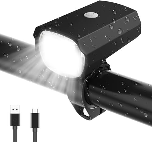 Realky LED Fahrradlicht Vorne, 50 LUX, Fahrradlicht USB Aufladbar mit 1200mAh Akku, IPX5 Wasserdicht Fahrradlampe Vorne, StVzo Zugelassen Fahrradbeleuchtung