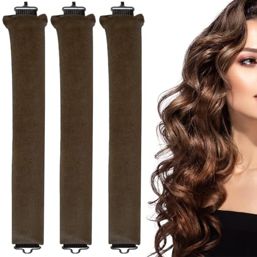3 piezas de rizadores sin calor, rulos para el cabello, rulos sin calor, rizadores para el cabello con diadema, sin calor, rizos nocturnos para cabello largo (marrón)