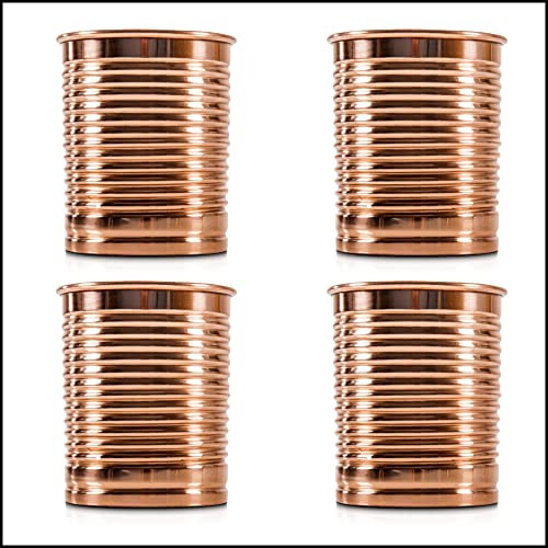 Sir Finley Monkey Moscow Mule Becher 4er Set - Kupferbecher reines Kupfer (100%) - Kupfertasse 450 ml geeignet für Ayurveda (Design Blechdose)