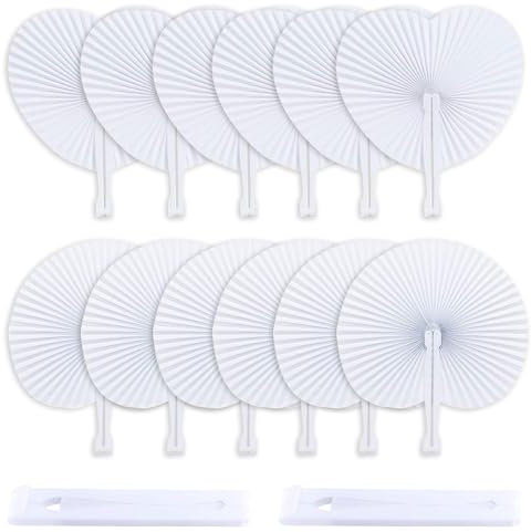 BelleVive 12 Pezzi ventagli di Carta per Matrimonio Bianco Pieghevoli Eleganti per Occasioni estive Feste Fai da Te Decorazioni da Parete