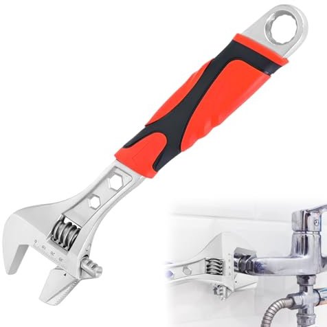 XINML Adjustable Spanner Wrench 8 Inch (200mm), Wide Jaw Adjustable Wrench Heavy Duty Carbon Steel, Non Slip Grip Handle for Nuts Bolts Pipes Plumbing DIY Garage Repair