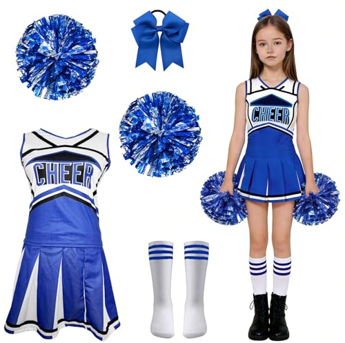 MINGJAY Disfraz Animadora,4 Piezas Disfraz Cheerleader,Traje Animadora,Disfrazs Carnaval de Animadoras,Uniforme Cheerleader,Uniforme de Cheerleaders,para Carnaval,Halloween,Eventos Deportivos