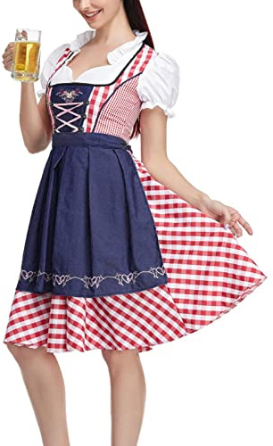 Générique Costume Dirndl Femme Événement - Robe Bavaroise Traditionnelle Style Oktoberfest (Fête de la Bière) - Jupe Évasée, Corsage - Déguisement Festival, Carnaval